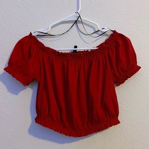 red off the shoulder h&m top